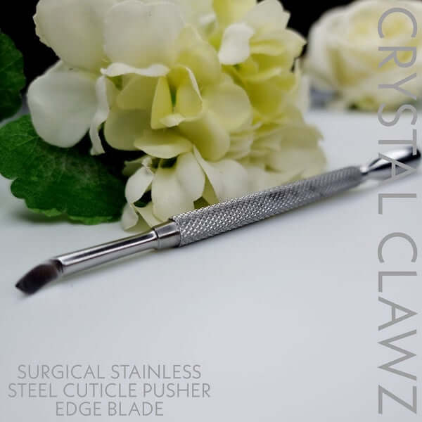 PROFESSIONAL Surgical Steel Dual End Cuticle Pusher with Edge Blade